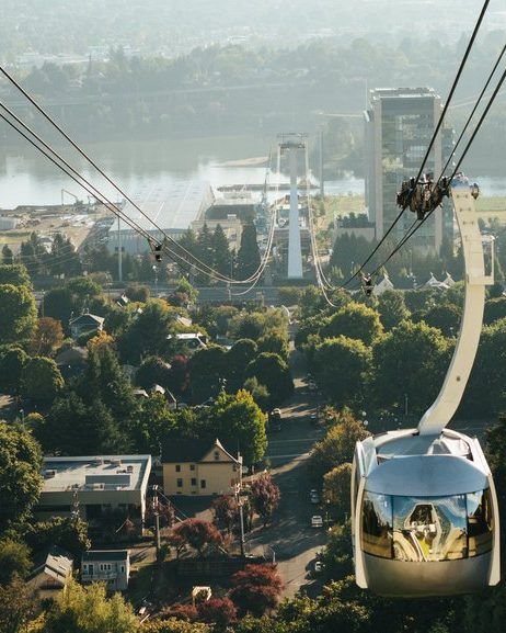portland gondola overlooking the city