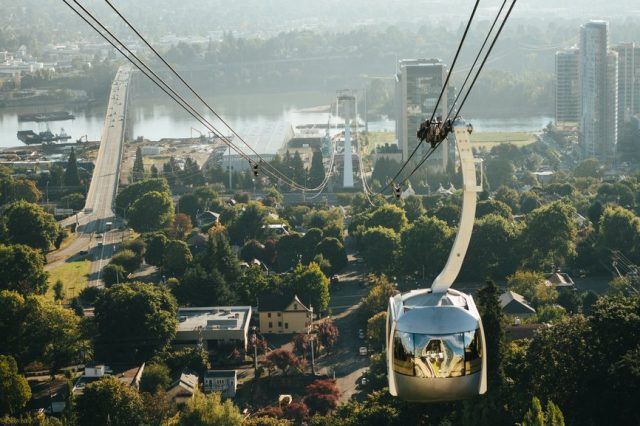 portland gondola overlooking the city
