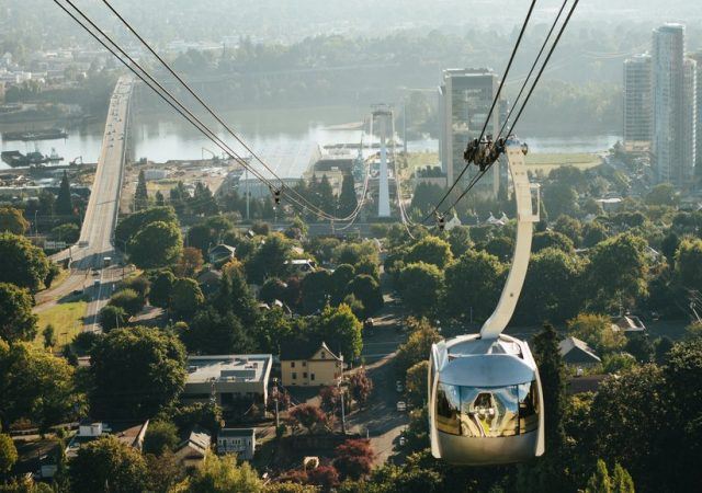 portland gondola overlooking the city