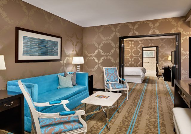 living space including modern decor at the nines hotel
