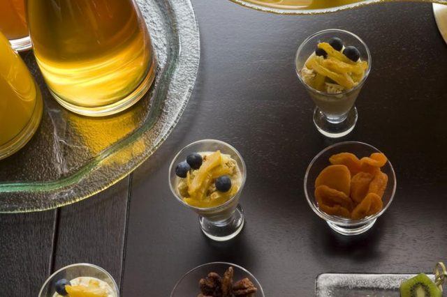 selection of food and juices available at the nines hotel